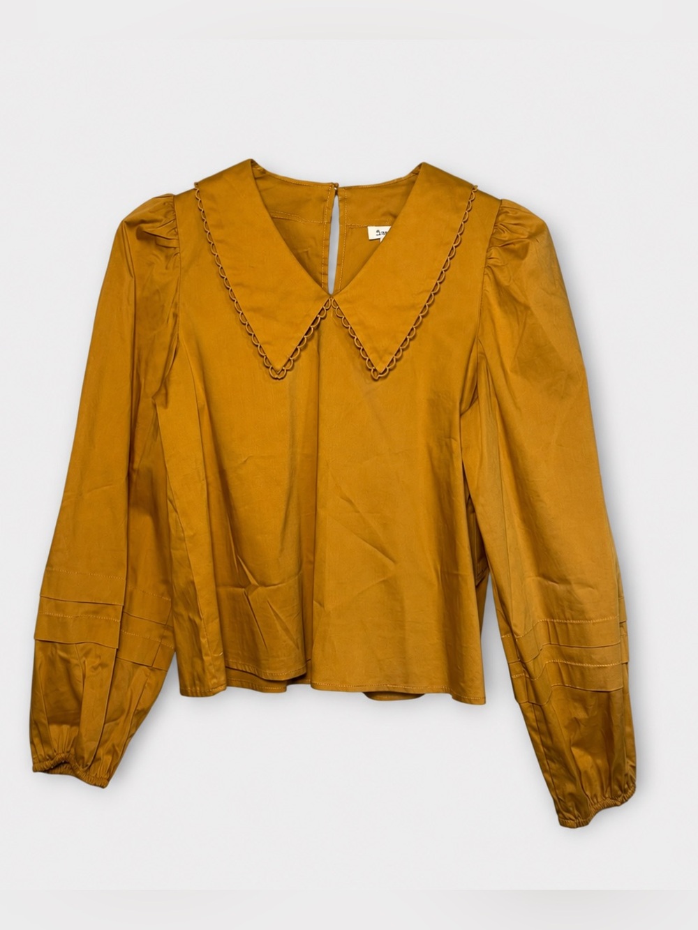 A.N.A Mustard Gold Statement Collar Puff Sleeve Blouse XS